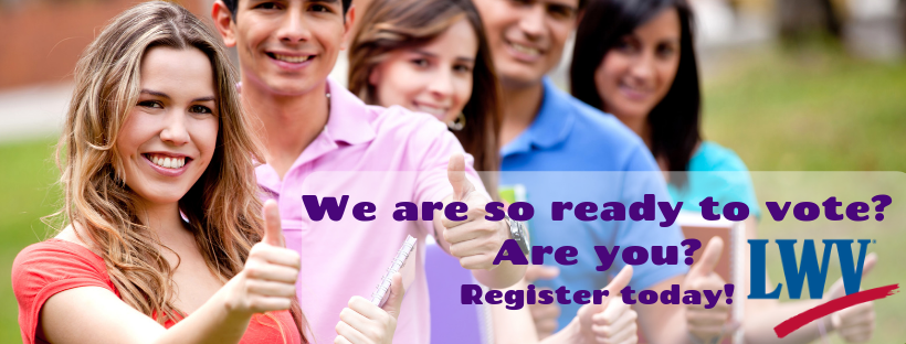 We are so ready to vote! Are you? Register today! Students with thumbs up! We are so ready to vote! Are you? Register today!