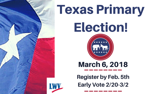 Vote in the Texas Primary Election March 6, 2018 Texas Primary Election graphic