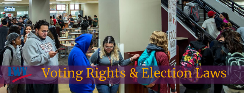 We envision a democracy where every person has the desire, the right, the knowledge and the confidence to participate Texas State Students in line to vote General Election 2018