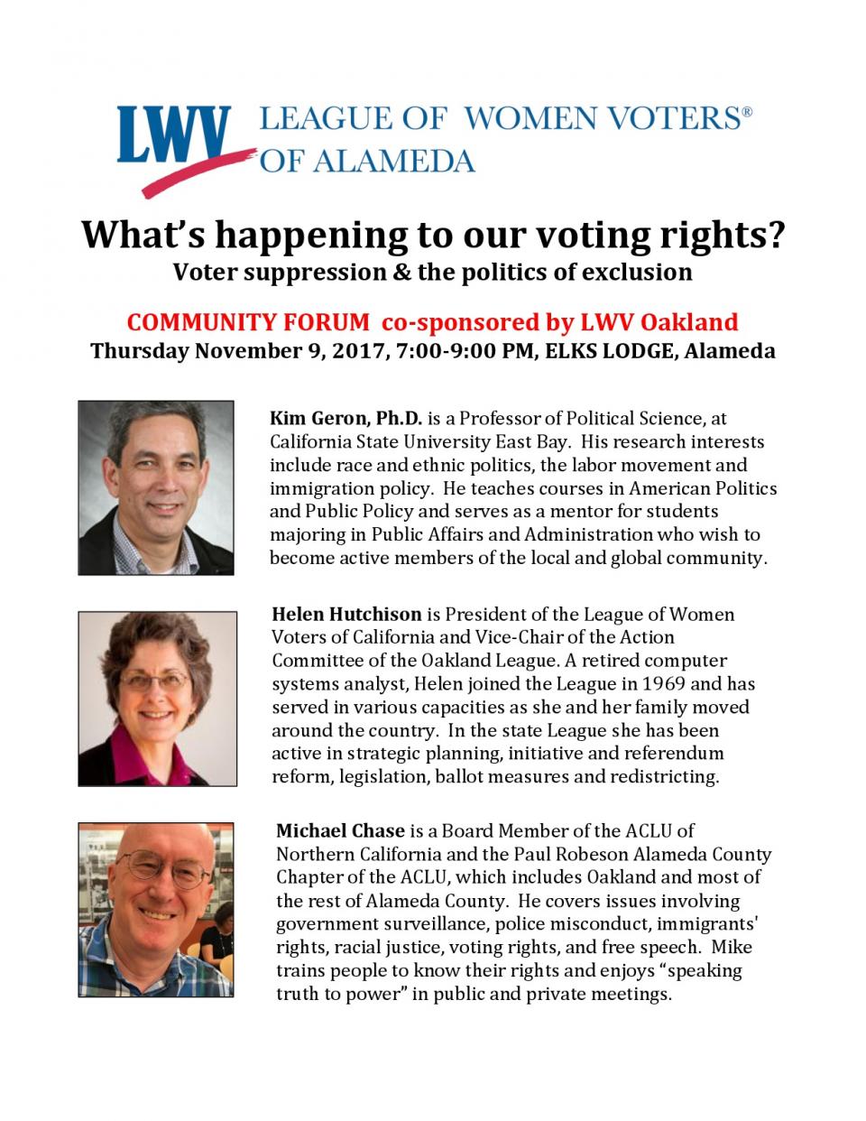 Flyer for 2017 LWVA/LWVO Voter Forum Voter Forum Handout