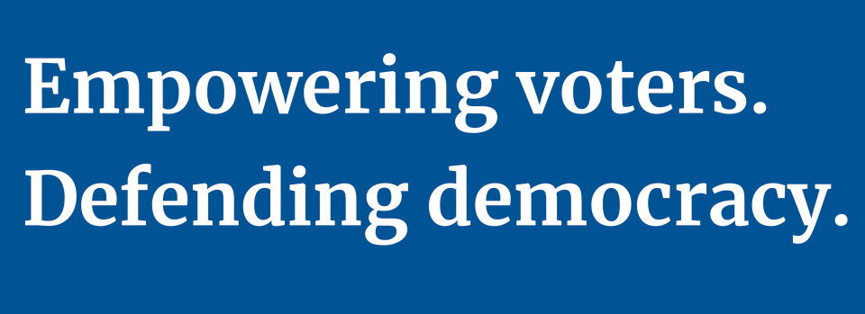 Graphic with empowering voters. Defending democracy