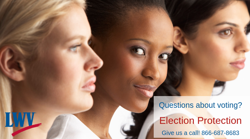 Three women graphic with phone number for election protection