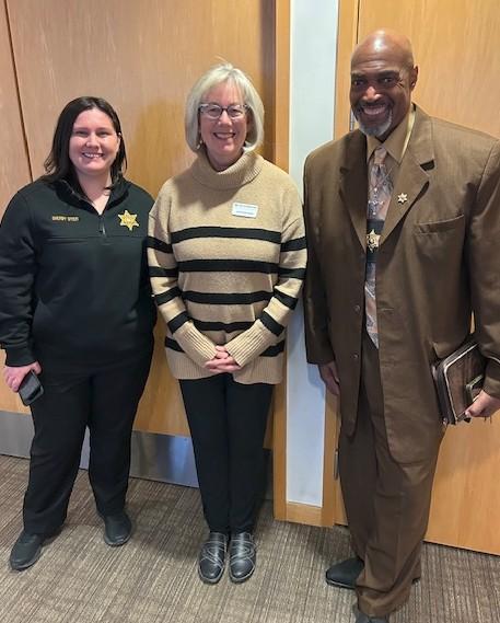 Sheriff Alysia Dyer, LWV WC President Lynne Kochmanski, Commander Eugene Rush