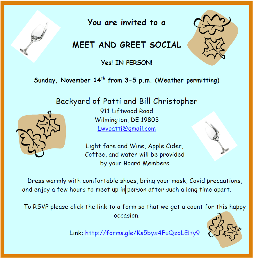 invitation flier for Meet & Greet Social on Nov 14, 2021