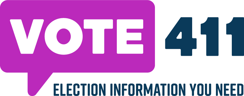 Purple voice bubble with VOTE411 Election Information You Need text overlay