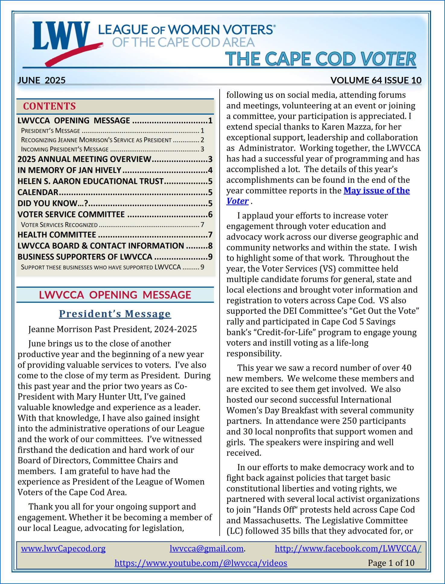 First page of May 2024 issue of the Cape Cod Voter
