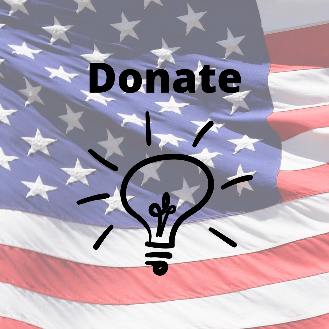 USA Flag in background with lightbulb graphic and text overlay