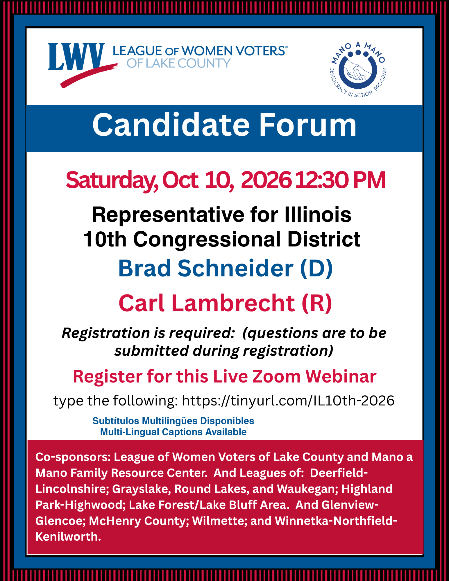 Illinois 10th Congressional Candidate Forum Flyer Illinois 10th Congressional Candidate Forum Flyer