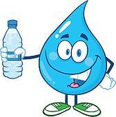 water drip cartoon character with water bottle