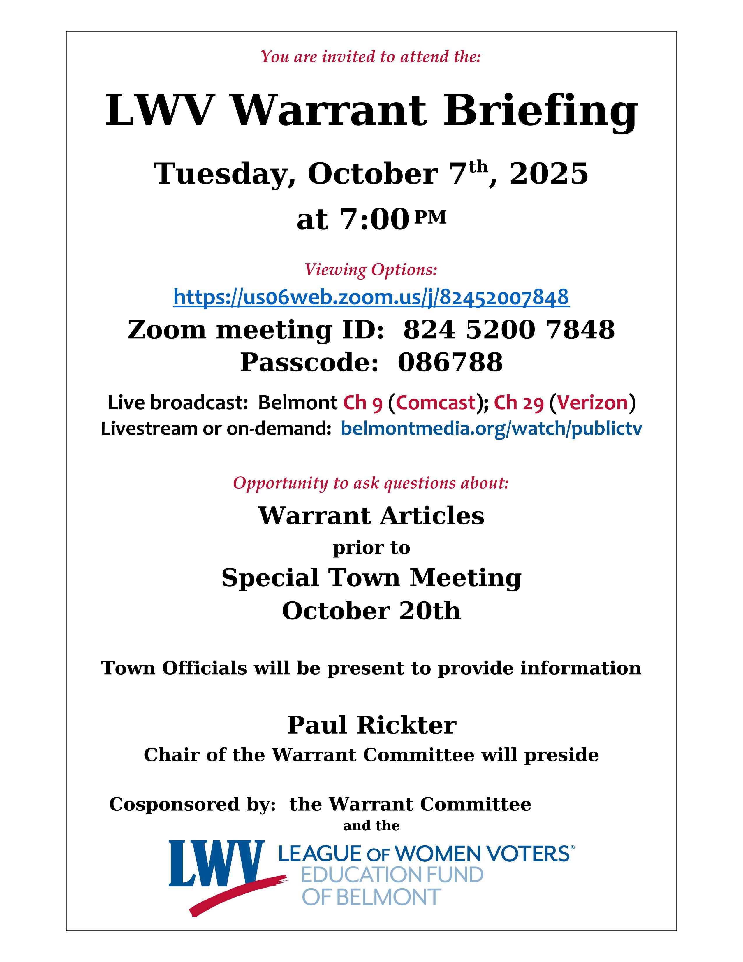 Warrant briefing October 7, 2025
