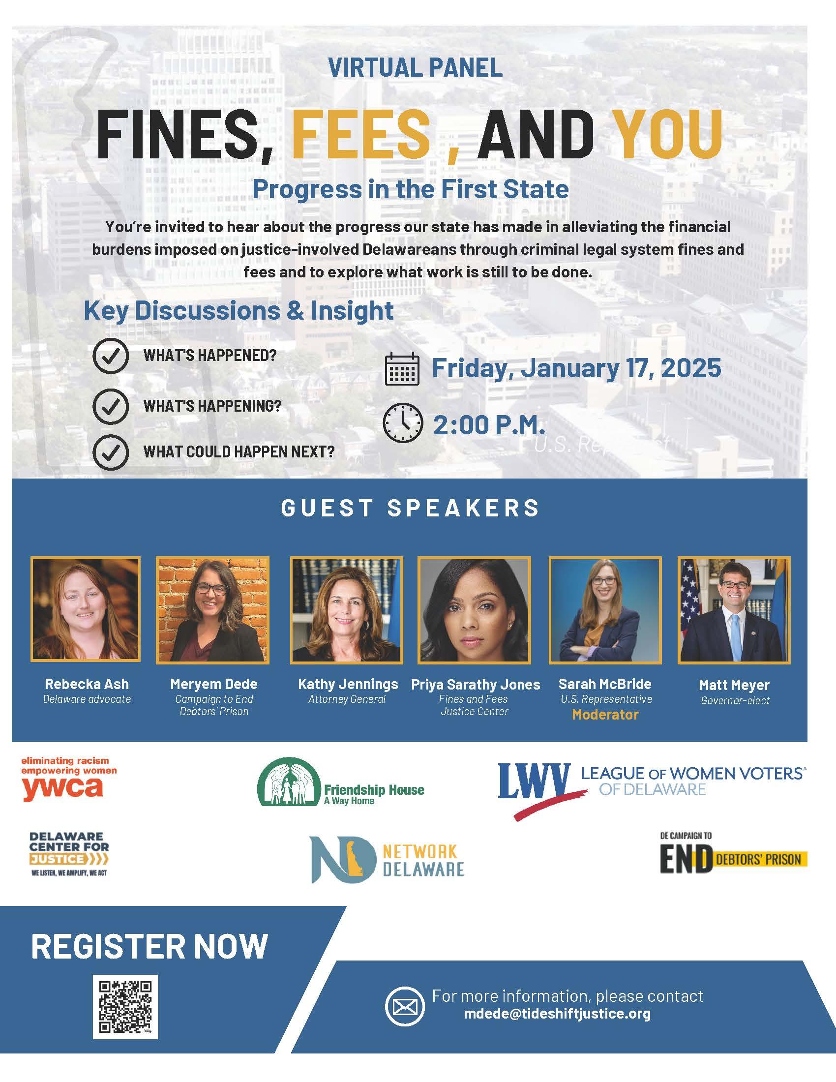 Delaware Fines & Fees Panel flier, January 2025