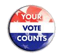 YOUR VOTE COUNTS (with flag pattern on face of button)