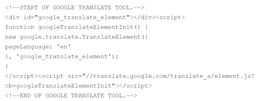 Google Translate embed code