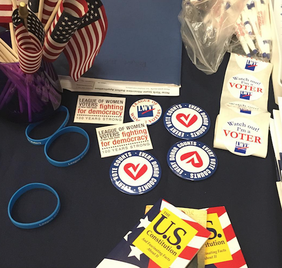 League voter materials: brochures, VOTE buttons, and more