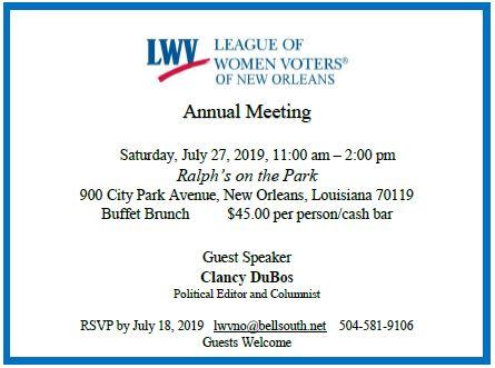 LWV New Orleans Annual Meeting Invitation