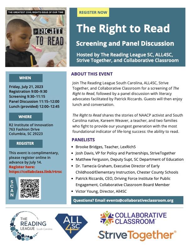 July 21 Right to Read Screening