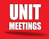 Unit Meetings graphic text (white block letters on red background)