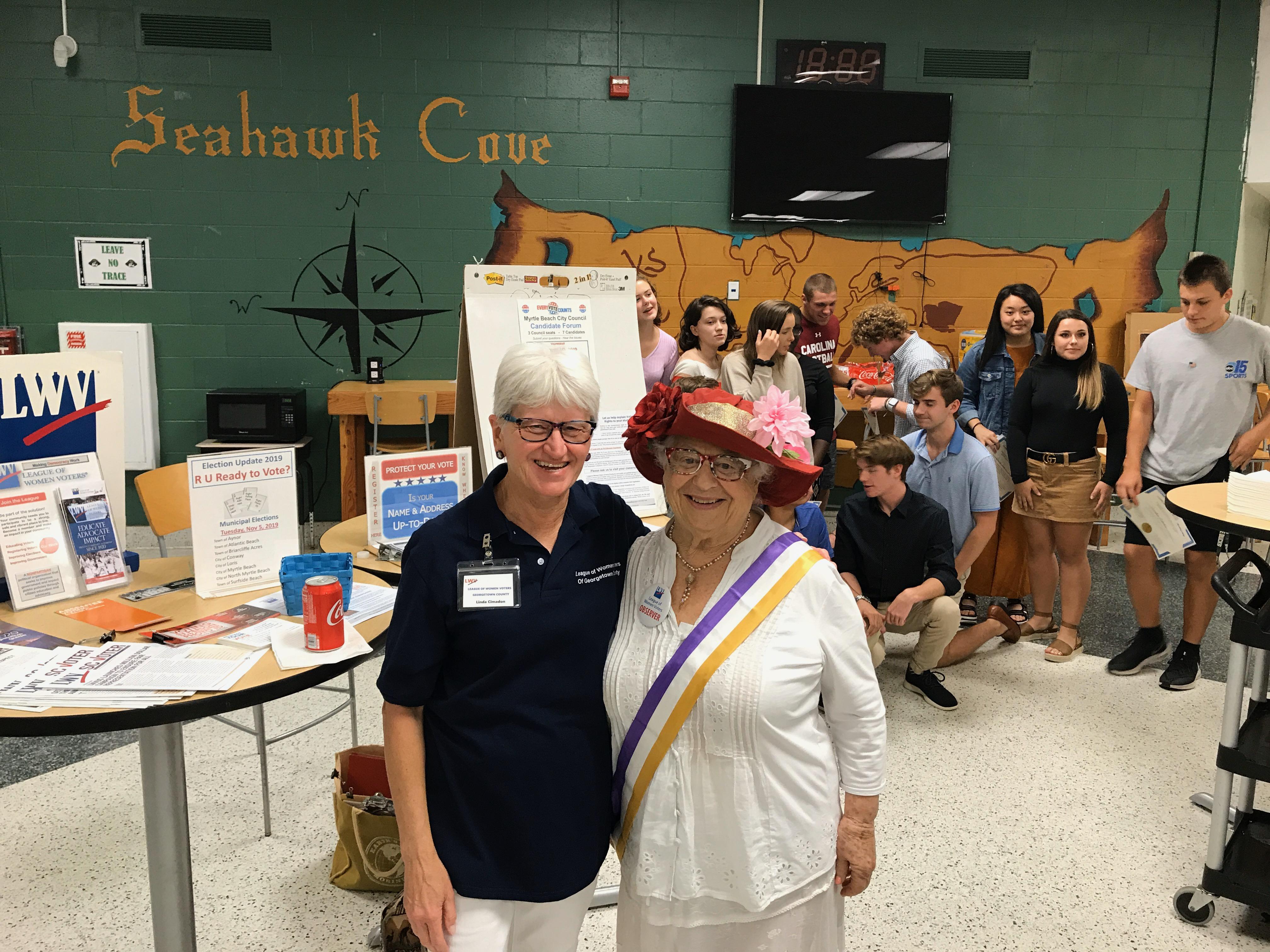 Oct 16 - Horry & Georgetown LWV members present Voter Information to Myrtle Beach High School Honor Society Induction