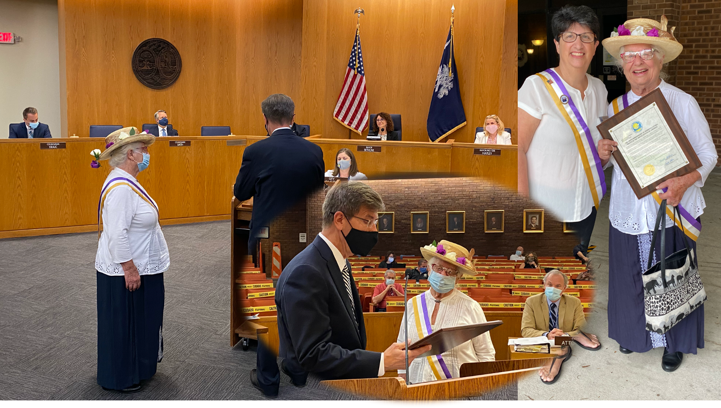 Valerie accepts City's Proclamation honoring courageous suffragists