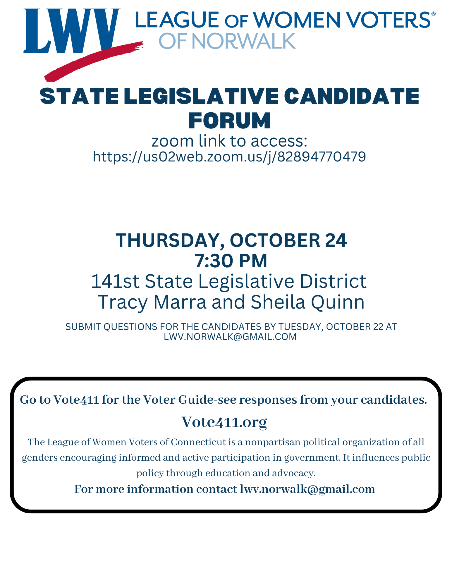 Flyer for 10/24/24 candidate forum, 141st state legislative district