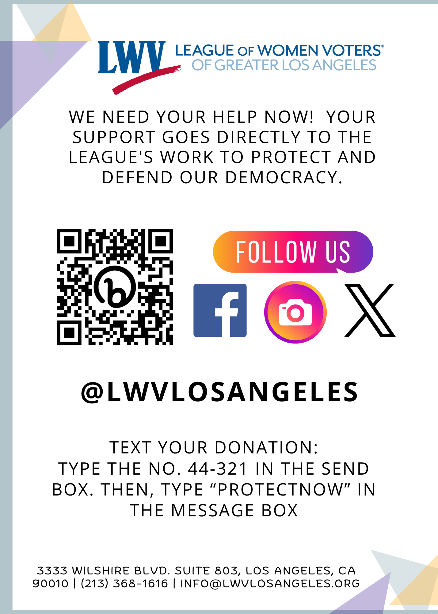 Your support goes directly to the League's work to protect and defend our democracy. 