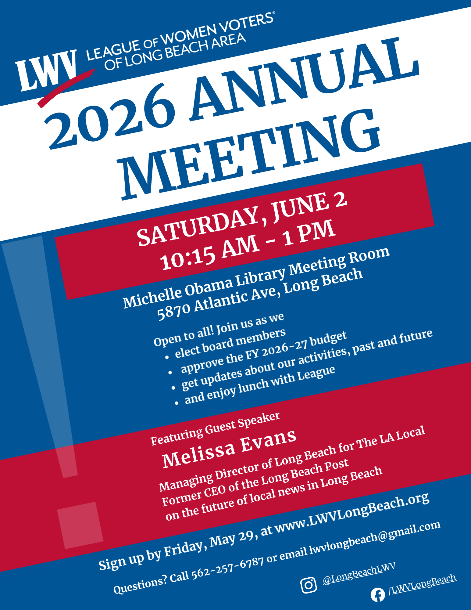 2026 LWV of Long Beach Area Annual Meeting 2026 Annual Meeting Flyer