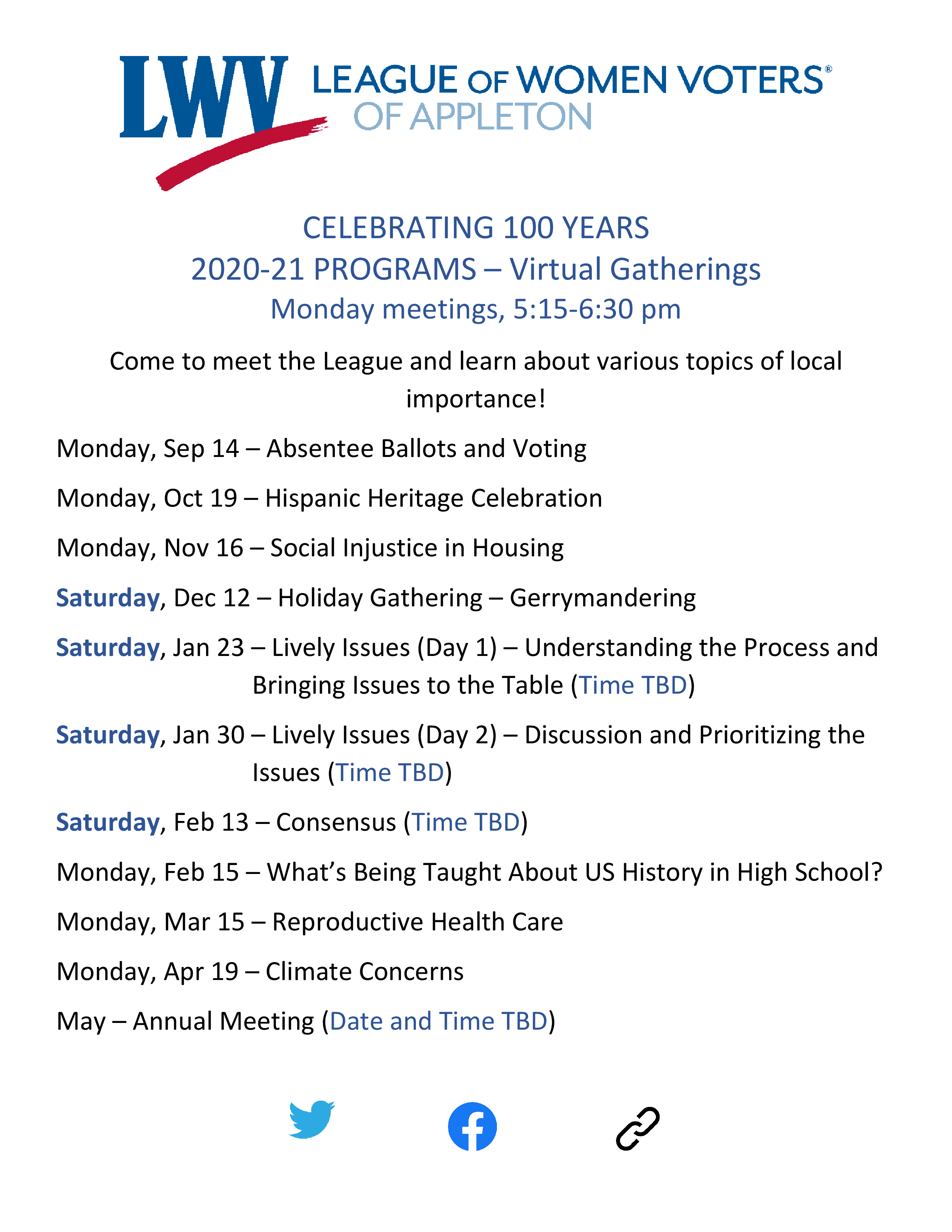 2020 - 2021 Monthly Programs
