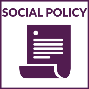 square graphic that says "Social Policy" with a document below and a purple border around the graphic.