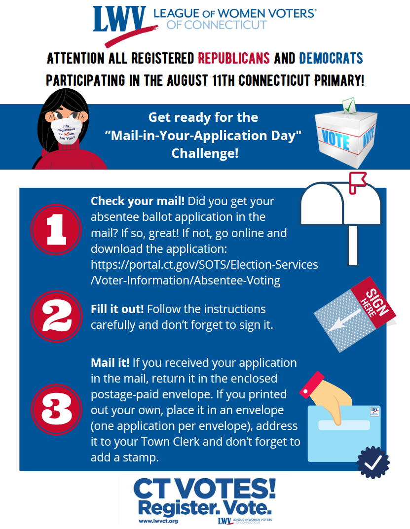 Flyer for Mail In Your Absentee Ballot Application Day Challenge