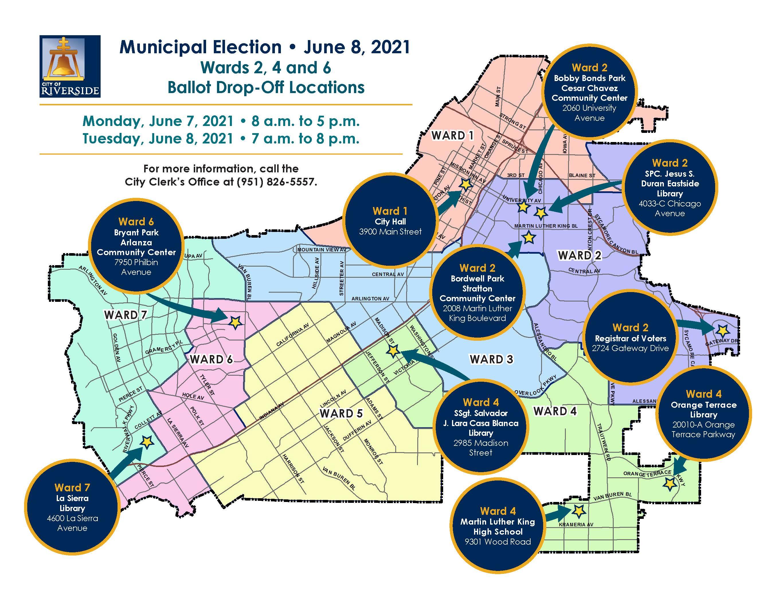 Riverside 2021 Election Ballot Drop off locations map