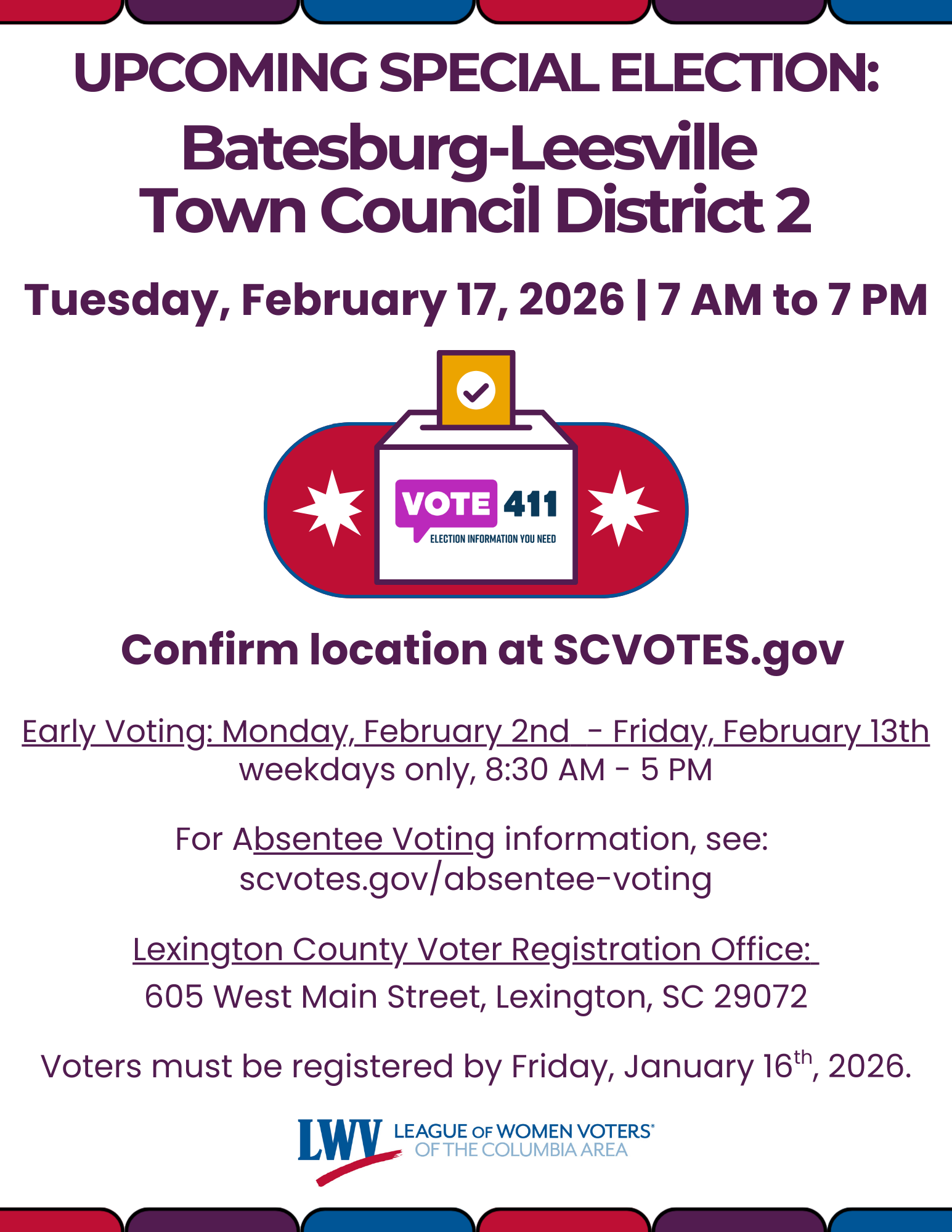 Flyer with information on Batesburg-Leesville upcoming special election