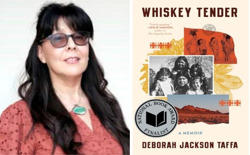Author Deborah Taffa with book cover of Whiskey Tender: A Memoir (2024) 