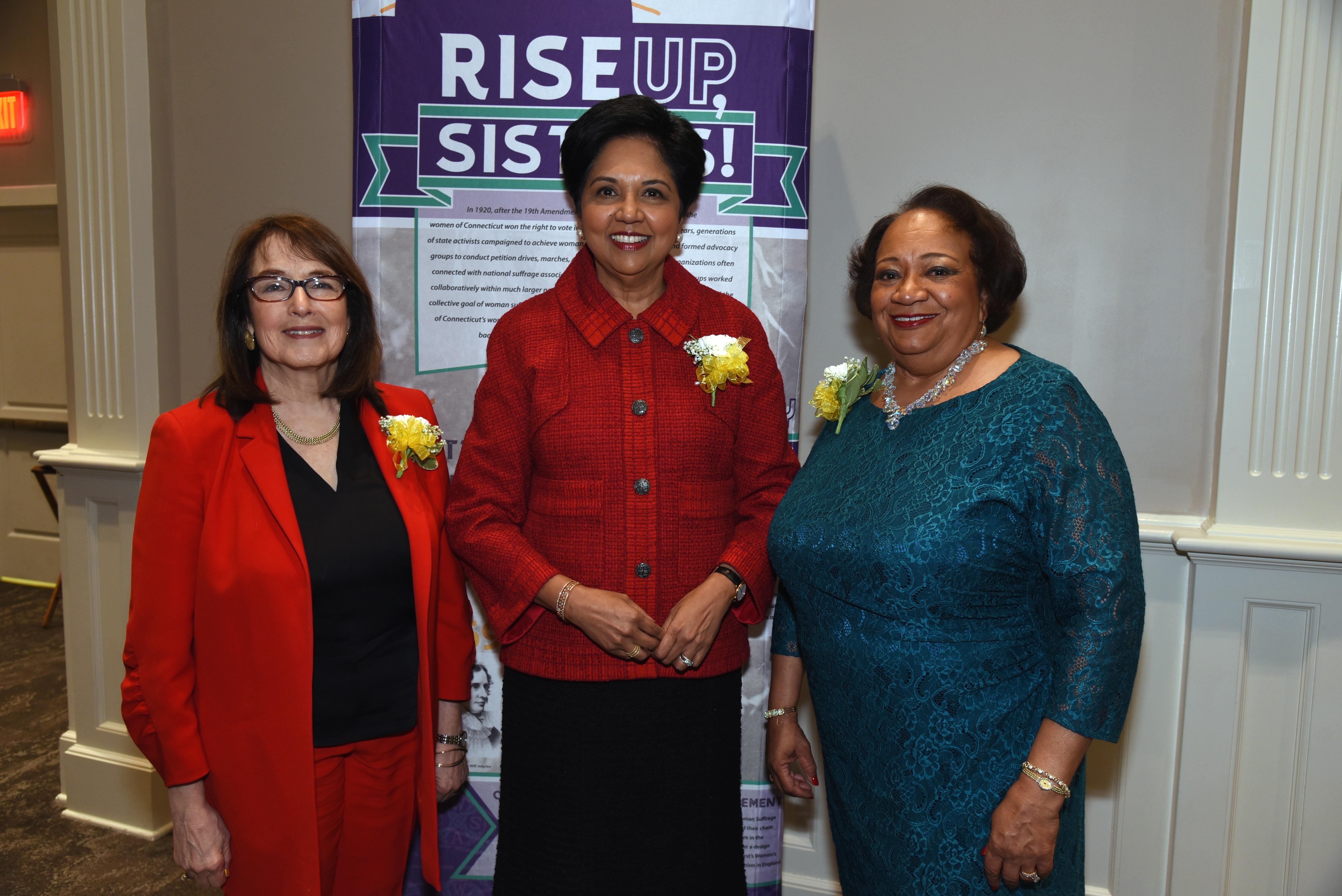 Photo of 100th Anniversary Gala Honorees Juanita T. James and Indra K. Nooyi and Keynote Speaker Nancy Gertner