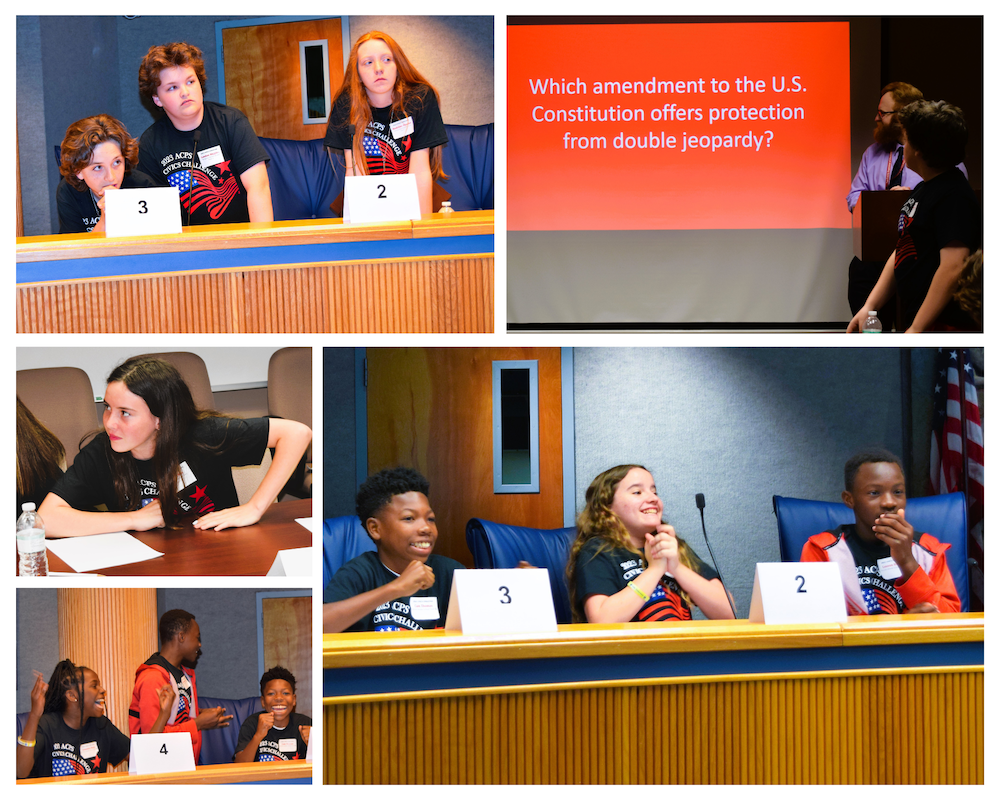 Collage of 5 pictures of students competing in Civics Challenge