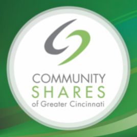 Green and white logo of Community Shares