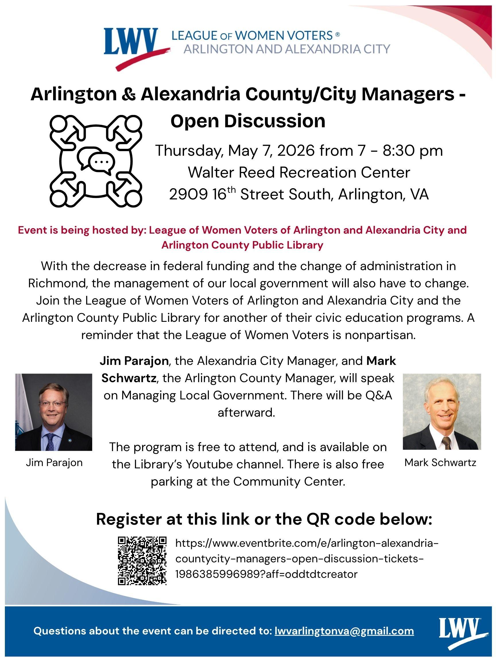 Flyer for County/City Manager Open Discussion Event