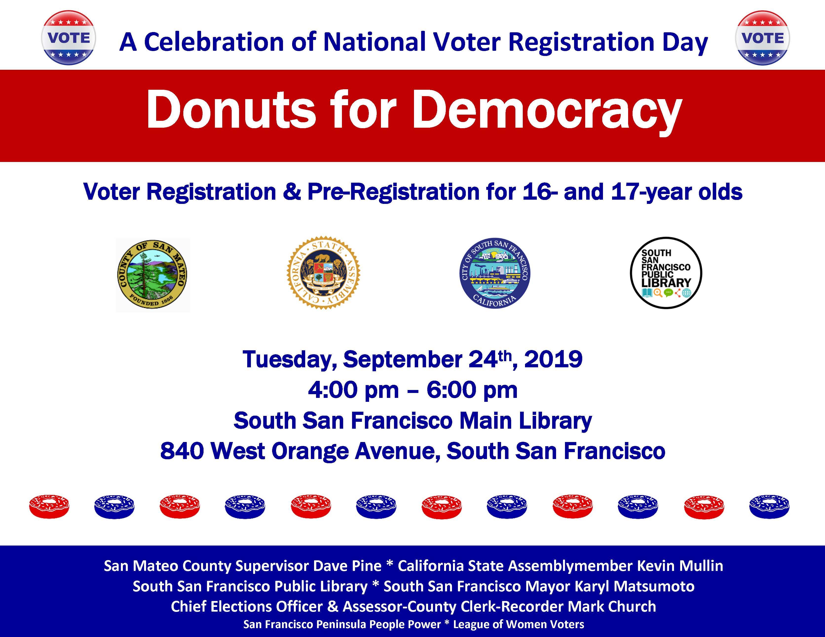 Donuts for Democracy - Voter Registration & Pre-Registration for 16- and 17-year olds