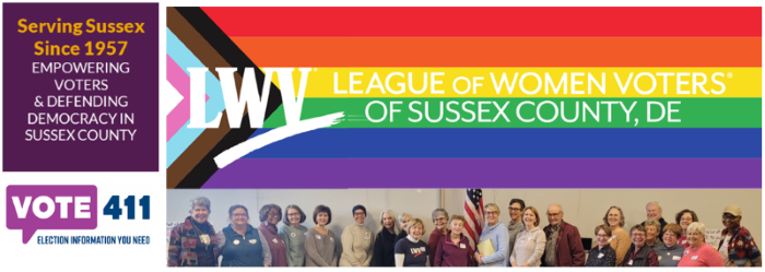 Collage with LWVSCDE Pride banner and membership photo