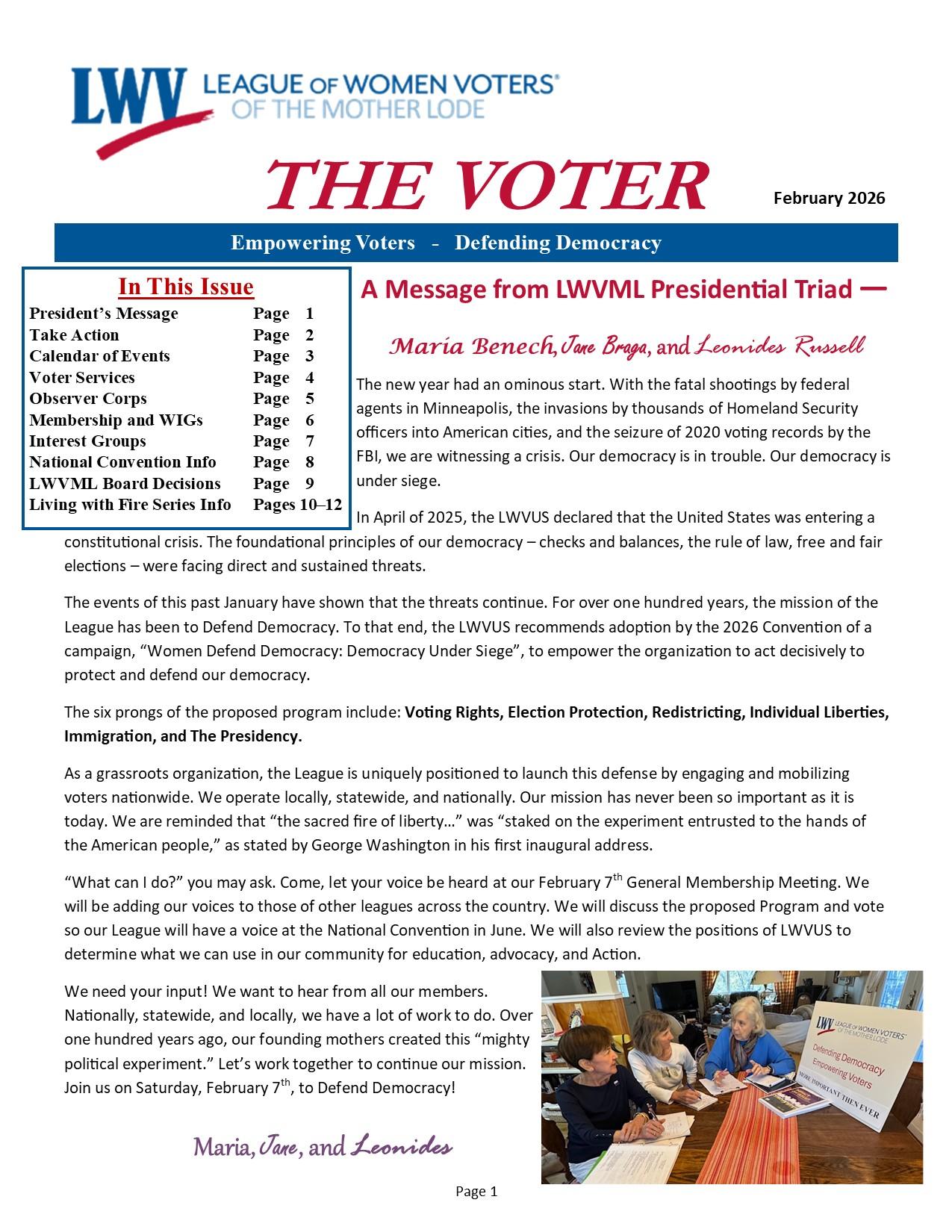 LWVML President's Message for February 2026