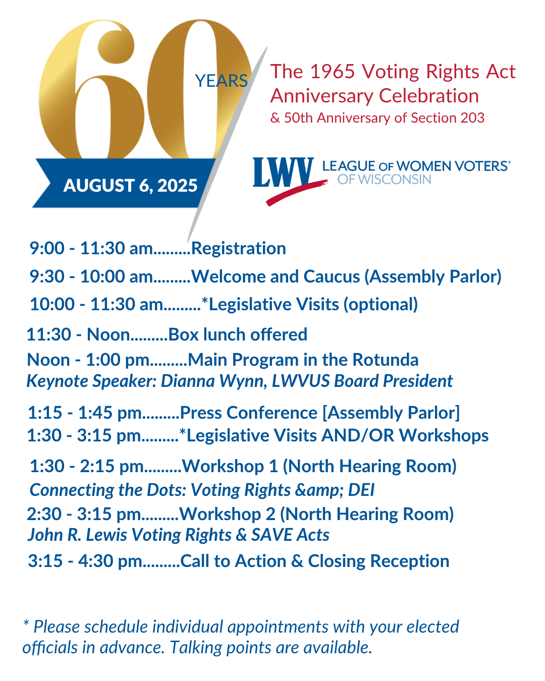 Agenda for the 60th Anniversary of the Voting Rights Act Celebration