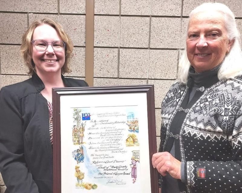 Rebecca Ebnet-Desens, Executive Director of Anoka County Historical Society, and LWV ABC President with 2022  Friend of League award