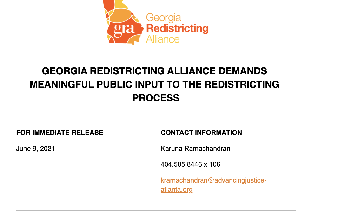 GRA, LWVGA PARTNERS, REDISTRICTING