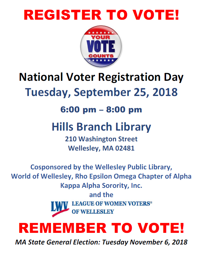 Register to Vote at Wellesley Hills Branch Library