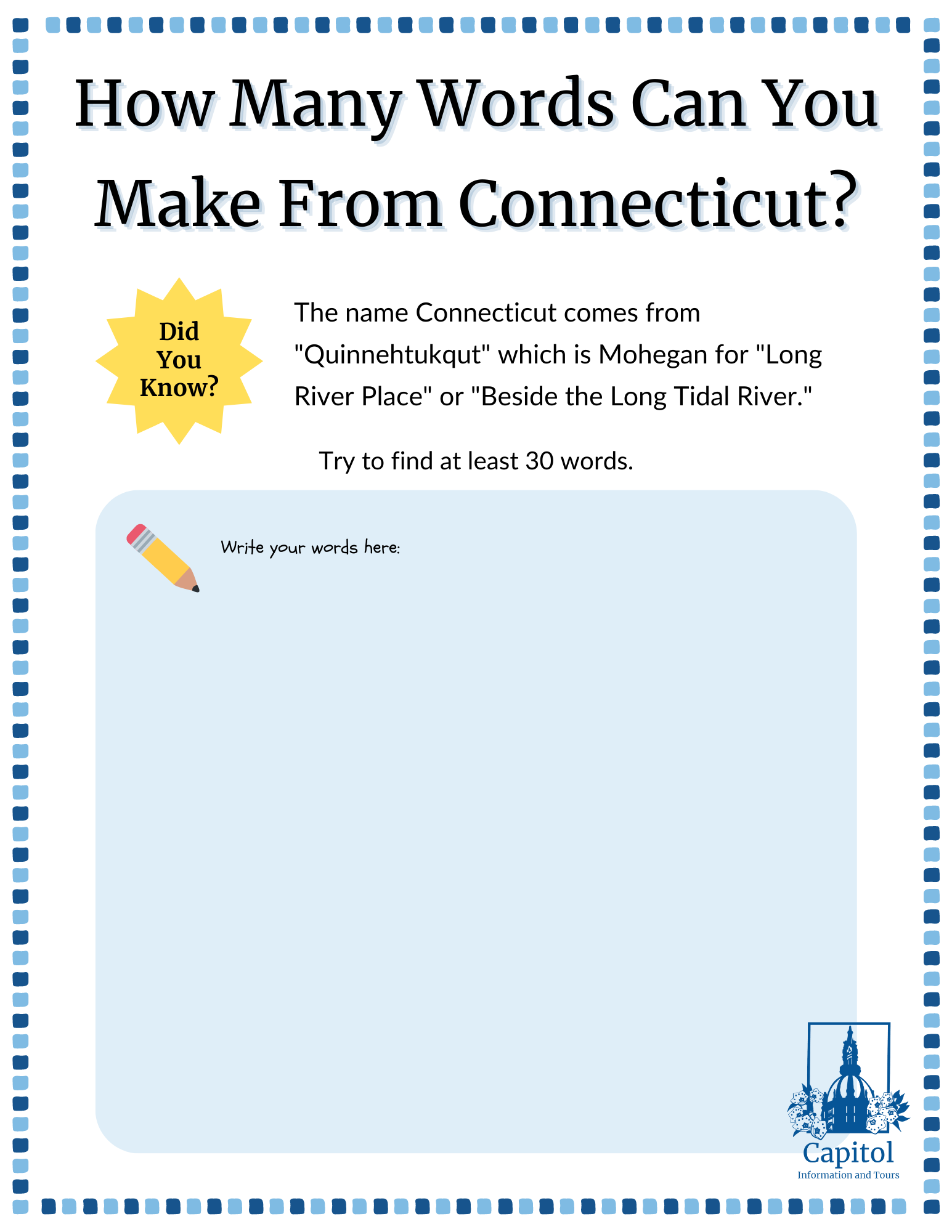 preview of How Many Words Can You Make from Connecticut?