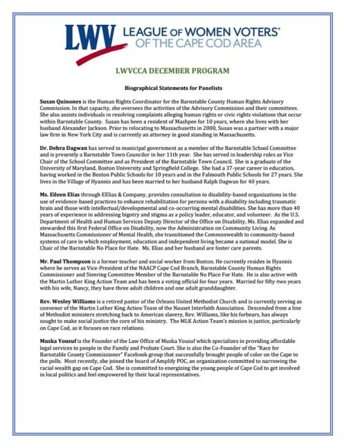 Biographical statement of panelists