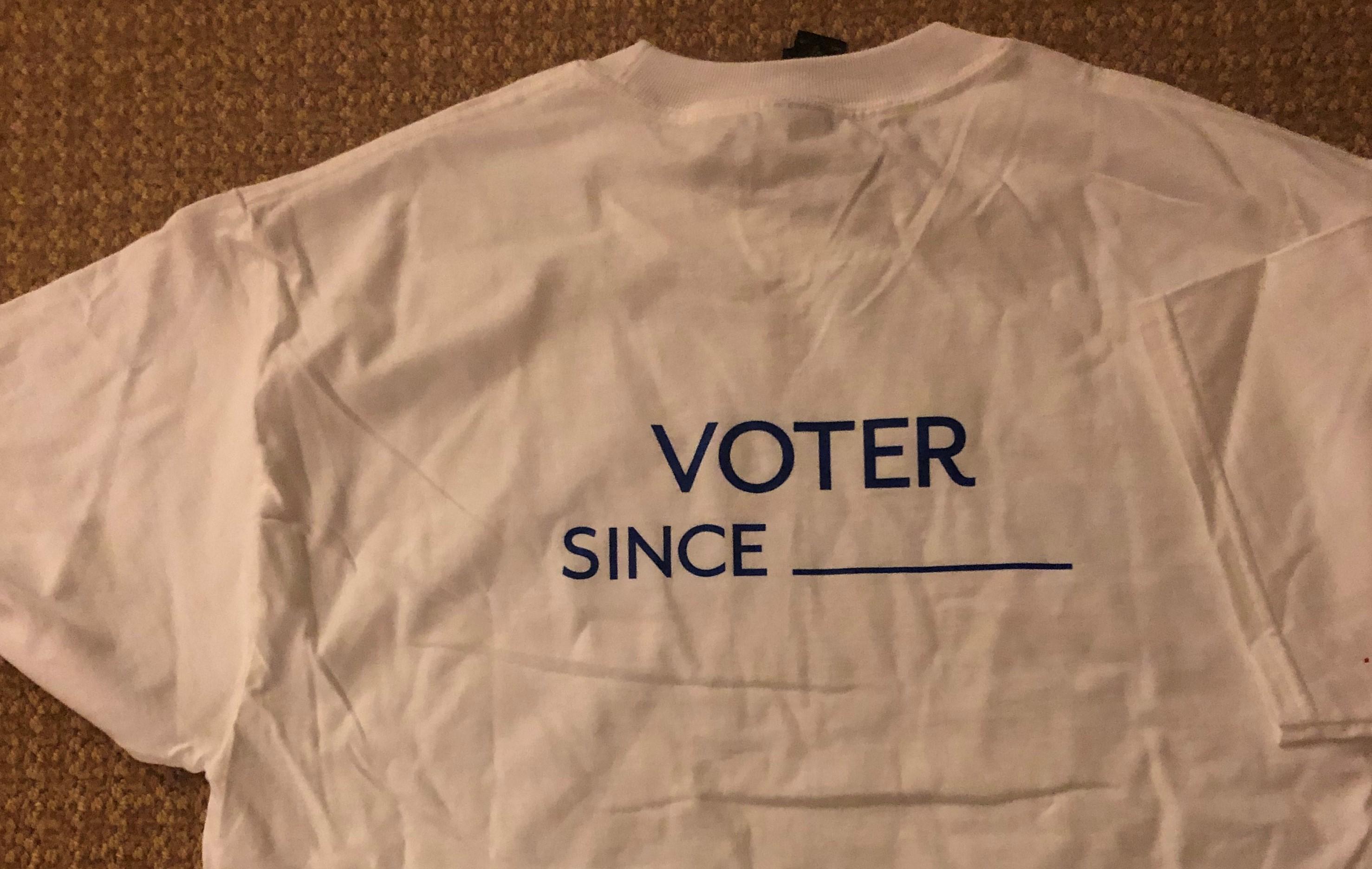 LWV T-shirt "Voter Since ___" LWV T-shirt back view