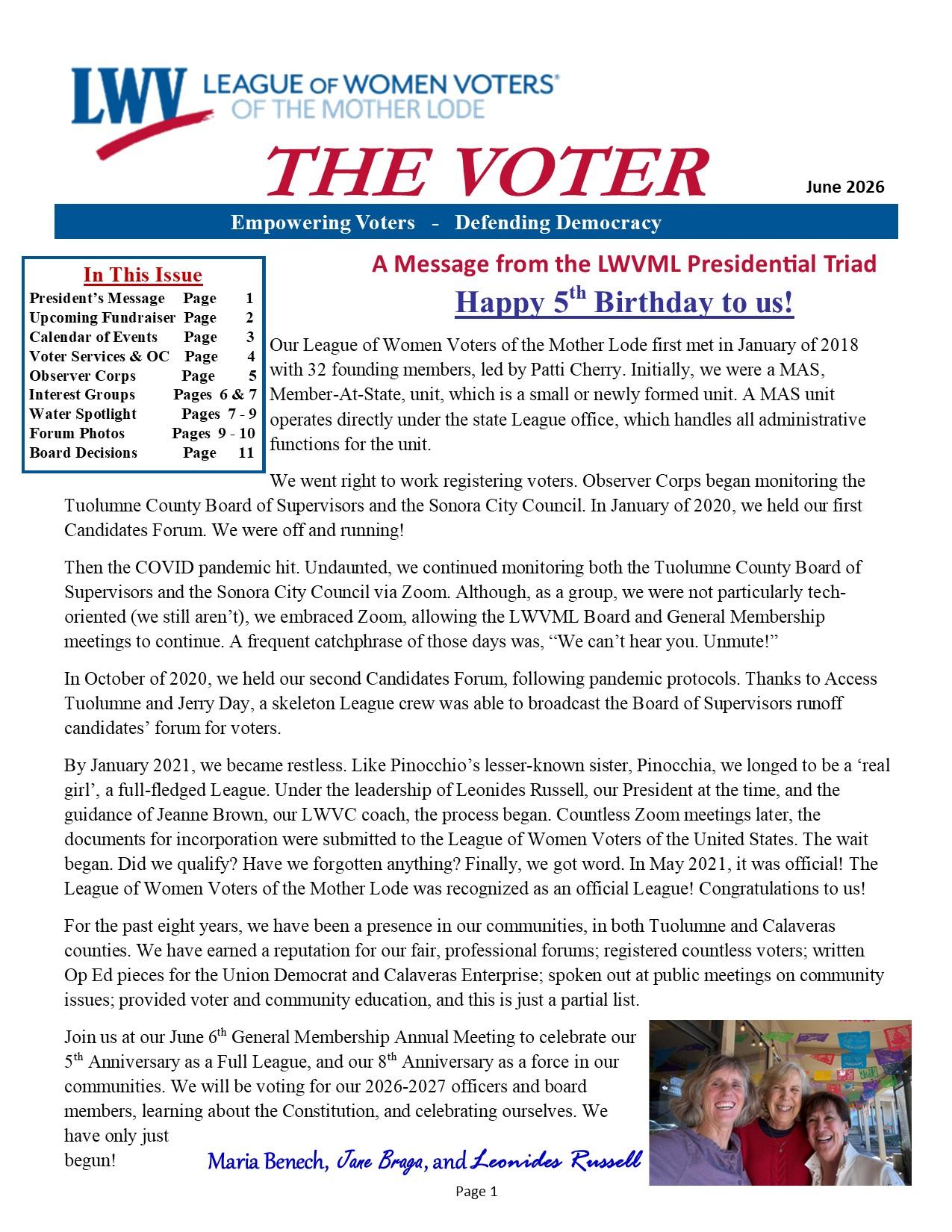 June 2026 LWVML President's Message