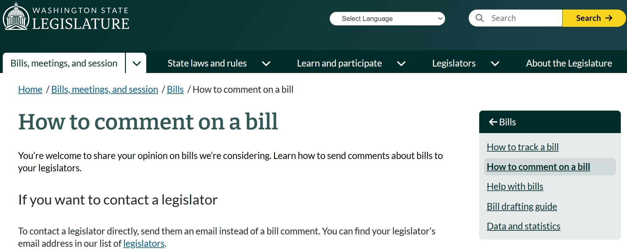 Contact Legislator comment