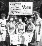 B&W "Register to Vote" signs with League members - Historical Photo