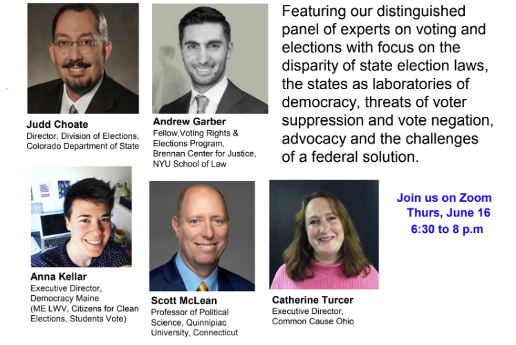 LWV Fairfield Voting Rights and Wrongs 2nd Event Flyer Panel of Speakers